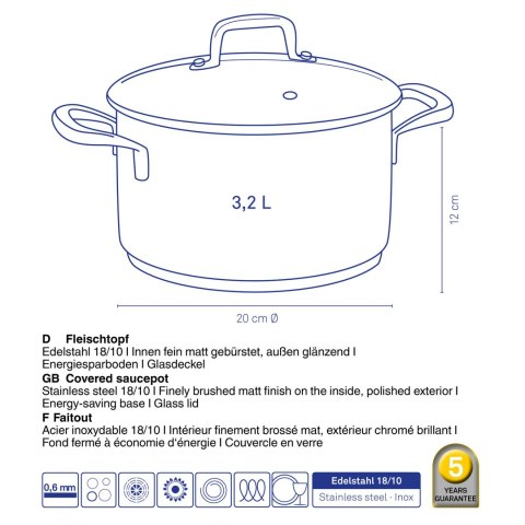 Garnek z pokrywką KELA 20 x 12 CM 3,2 L