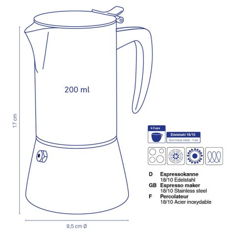Kafeteria stalowa, 0,2 l, 4 filiżanki
