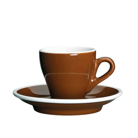 Porcelanowa filiżanka do espresso ze spodkiem 50 ml brązowo biała 1 sztuka