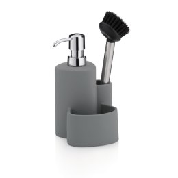 Ceramiczny dozownik do mydła ze szczotką do naczyń wys.22 cm 350 ml szary