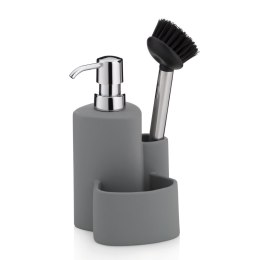 Ceramiczny dozownik do mydła ze szczotką do naczyń wys.22 cm 350 ml szary