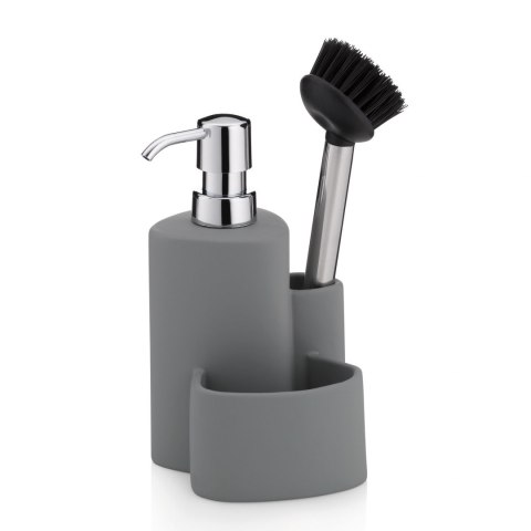 Ceramiczny dozownik do mydła ze szczotką do naczyń wys.22 cm 350 ml szary