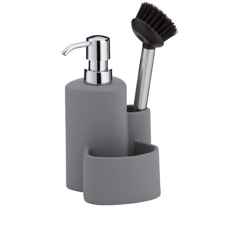 Ceramiczny dozownik do mydła ze szczotką do naczyń wys.22 cm 350 ml szary