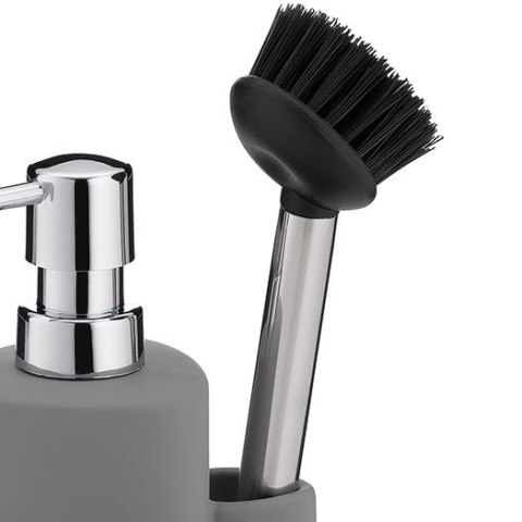 Ceramiczny dozownik do mydła ze szczotką do naczyń wys.22 cm 350 ml szary