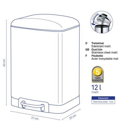 Stalowy kosz na śmieci z pedałem Kela 12 L 27 x 23 x 40 cm