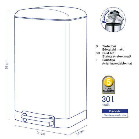 Stalowy kosz na śmieci z pedałem 30 L