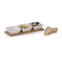 Zestaw 3 kwadratowych porcelanowych miseczek na bambusowej podkładce
