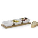 Zestaw 3 kwadratowych porcelanowych miseczek na bambusowej podkładce