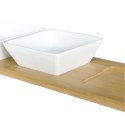 Zestaw 3 kwadratowych porcelanowych miseczek na bambusowej podkładce