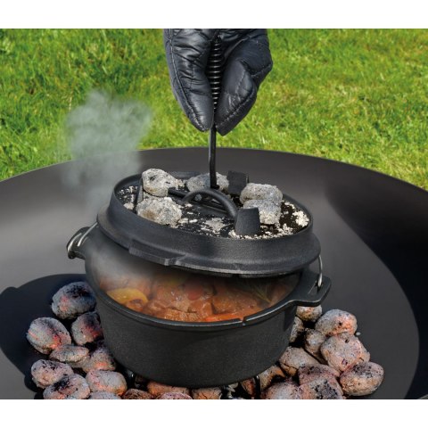 Garnek żeliwny, z akcesoriami do używania na grillu i nad ogniskiem, 3,5 L