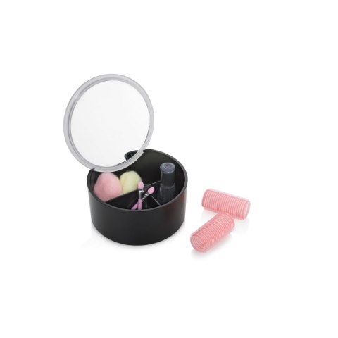 Pojemnik kosmetyczny z lusterkiem, śred. 13,5 x 7 cm, czarny