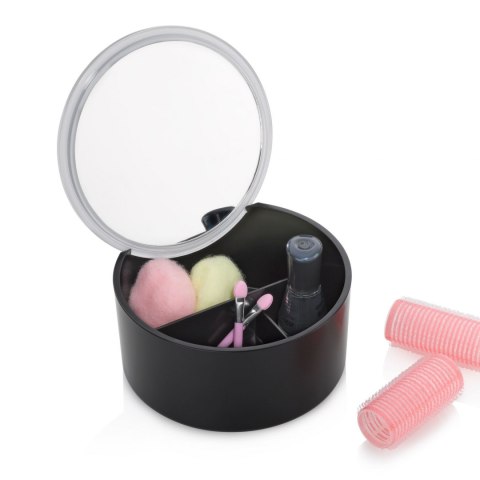 Pojemnik kosmetyczny z lusterkiem, śred. 13,5 x 7 cm, czarny