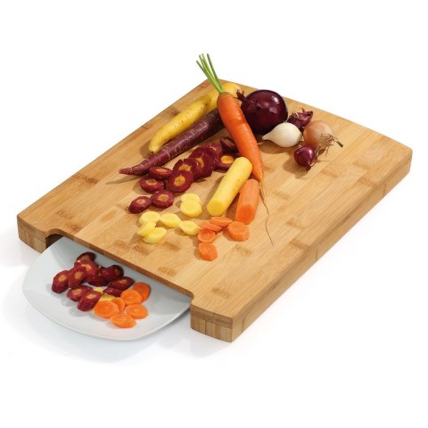 Deska do krojenia z tacką, bambus/stal nierdzewna, 40 x 30 x 3,5 cm