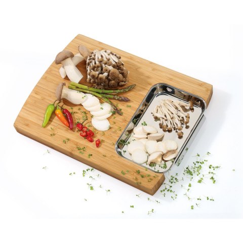 Deska do krojenia z tacką, bambus/stal nierdzewna, 40 x 30 x 3,5 cm