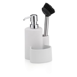 Ceramiczny dozownik do mydła ze szczotką do naczyń KELA 350 ML 10 x 11 x 22 cm biały