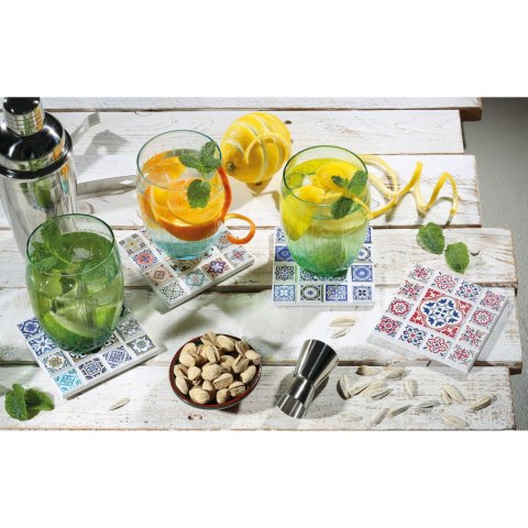 Podkładka pod szklanki, ceramika/korek, 11 x 11 cm, romb