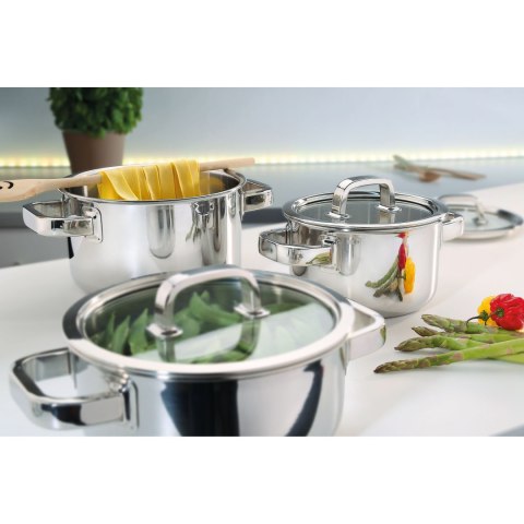 Zestaw garnków ze szklanymi pokrywami, 4 el., stal nierdzewna/szkło
