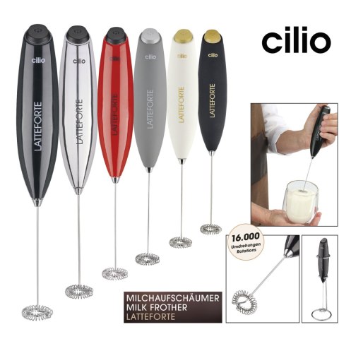 Spieniacz do mleka na stojaku CILIO 23 cm metaliczny błyszczący