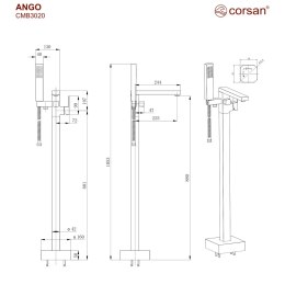 Bateria wannowa wolnostojąca Corsan CMB3020CH Ango chromowana