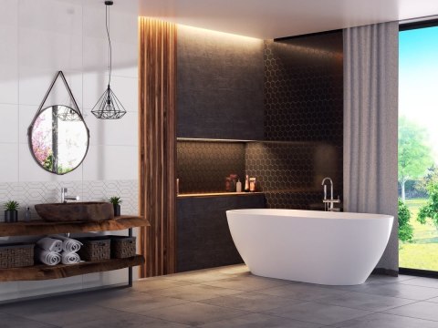 Wanna wolnostojąca Corsan RENO 160 x 74 cm z boczną półką Korek klik-klak Złoty