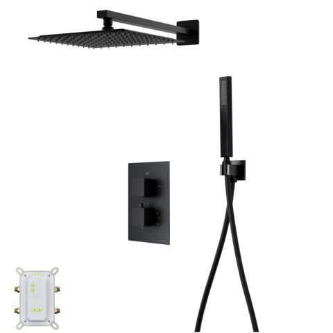 Zestaw prysznicowy Corsan Ango czarny z deszczownicą 25 cm, baterią termostatyczną i prysznicem