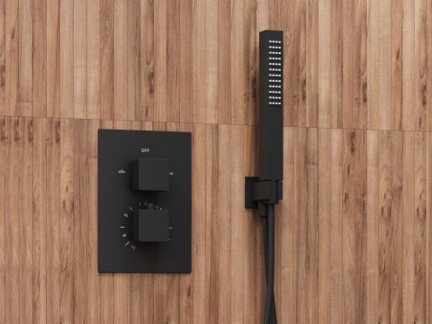 Zestaw prysznicowy Corsan Ango czarny z deszczownicą 25 cm, baterią termostatyczną i prysznicem