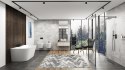 Wanna przyścienna wolnostojąca Corsan MONO 150 x 75 cm z szeroką krawędzią Korek klik-klak Chrom