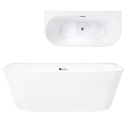 Wanna przyścienna wolnostojąca Corsan MONO 160 x 74 cm z szeroką krawędzią Korek klik-klak Chrom