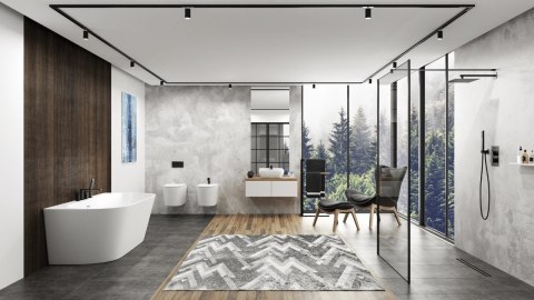 Wanna przyścienna wolnostojąca Corsan MONO 160 x 74 cm z szeroką krawędzią Korek klik-klak Chrom