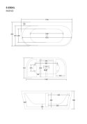 Wanna przyścienna wolnostojąca Corsan MONO 170 x 80 cm z szeroką krawędzią Korek klik-klak Miedziany / Różowe Złoto