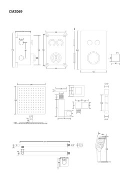 Zestaw prysznicowy podtynkowy Corsan BOX Termostat przyciskowy Deszczownica 25cm Chrom