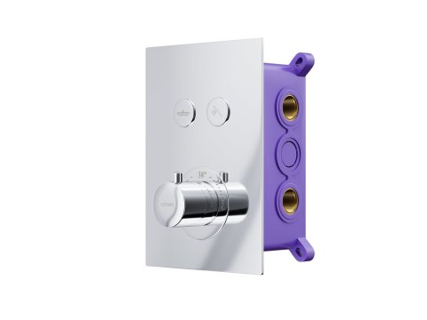Zestaw prysznicowy podtynkowy Corsan BOX Termostat przyciskowy Deszczownica 25cm Chrom