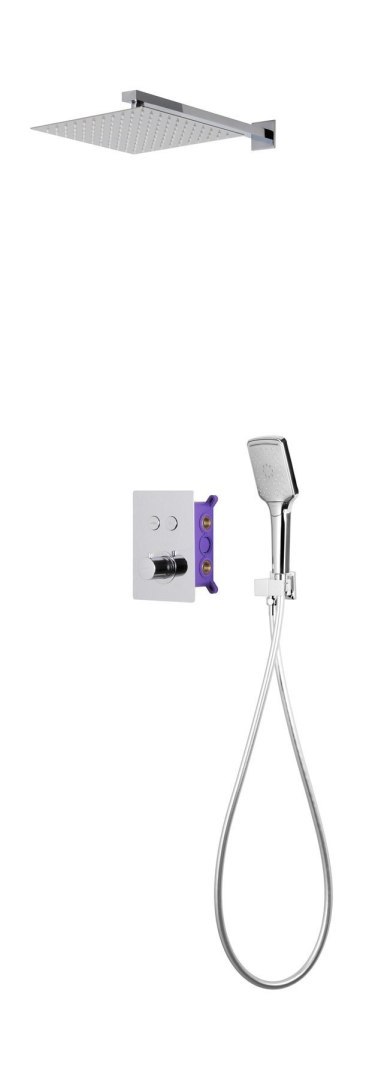 Zestaw prysznicowy podtynkowy Corsan BOX Termostat przyciskowy Deszczownica 25cm Chrom