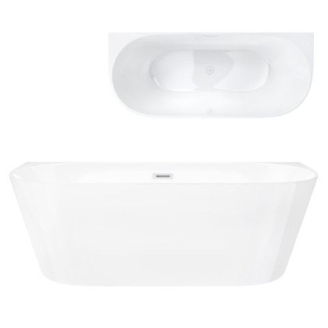 Wanna przyścienna wolnostojąca Corsan MONO 160 x 75 cm Korek klik-klak Biały