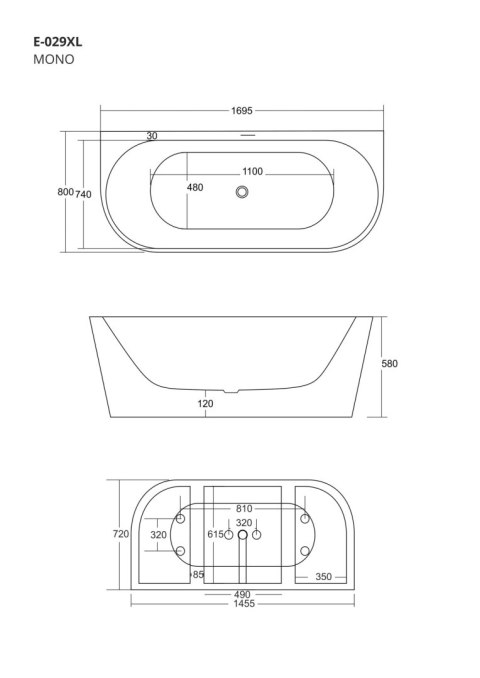 Wanna przyścienna wolnostojąca Corsan MONO 170 x 80 cm Korek klik-klak Miedziany / Różowe Złoto