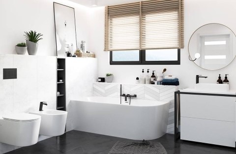Wanna wolnostojąca narożna Corsan INTERO SLIM 150 x 75 Montaż lewostronny Korek klik-klak Chrom