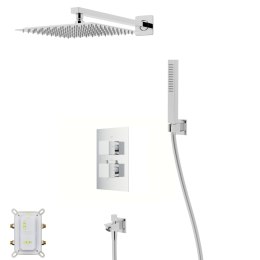 Zestaw prysznicowy Corsan Ango chrom z deszczownicą 25 cm, baterią termostatyczną, słuchawką i wylewką