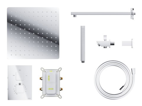 Zestaw prysznicowy Corsan Ango chrom z deszczownicą 30 cm, baterią termostatyczną, słuchawką i wylewką
