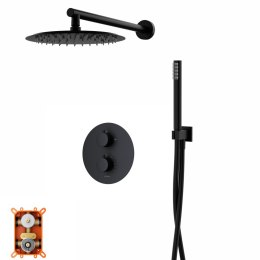 Zestaw prysznicowy Corsan Lugo czarny z deszczownicą 25 cm, baterią termostatyczną i prysznicem