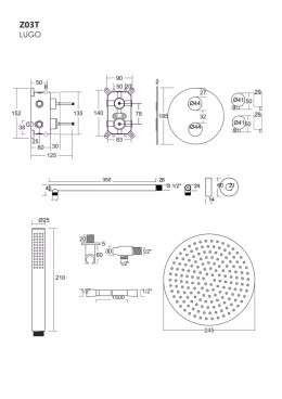Zestaw prysznicowy podtynkowy Corsan Lugo Termostat Deszczownica 25cm Złoty