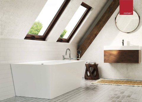 Wanna przyścienna wolnostojąca Corsan ISEO 170 x 79 cm z szeroką krawędzią Korek klik-klak Grafit / Gun Metal