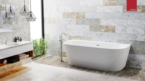 Wanna przyścienna wolnostojąca Corsan MONO 150 x 75 cm z szeroką krawędzią Korek Klik-Klak Grafit / GunMetal