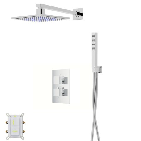 Zestaw prysznicowy Corsan Ango chrom z deszczownicą LED, baterią termostatyczną i słuchawką