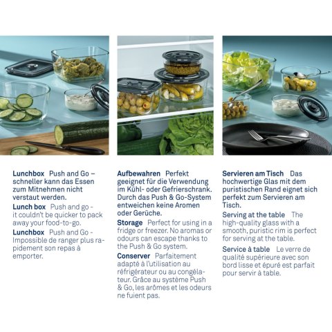 Pojemnik na żywność, szkło borokrzemowe/tworzywo sztuczne, 1,4 l, 20 x 14,5 x 9 cm