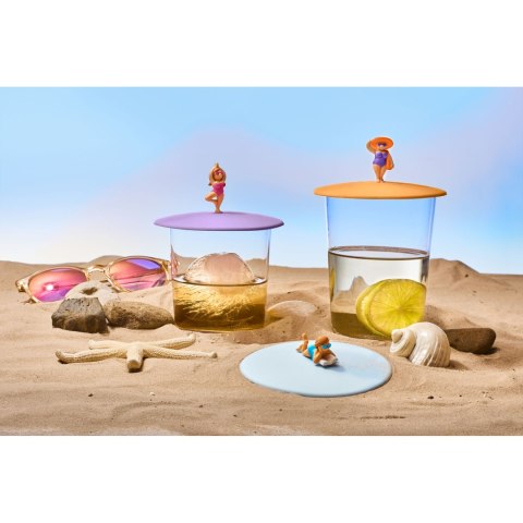 Pokrywka silikonowa z plażowiczem yoga LURCH śred. 10,5 cm fioletowa