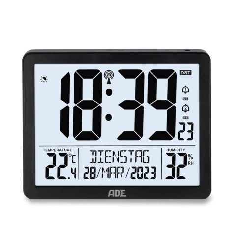 Zegar elektroniczn z kalendarzem termometrem higrometrem budzikiem ADE 17,5 x 14 x 2,5 cm
