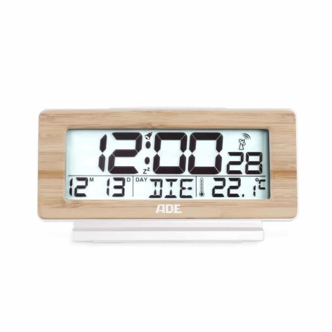 Budzik elektroniczny z kalendarzem termometrem ADE 12,5 x 4 x 8,5 cm bambusowa rama