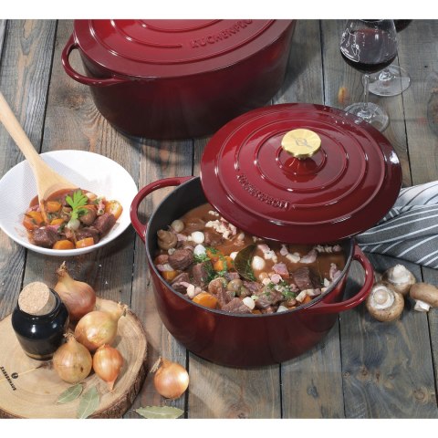 Garnek do zapiekania, emaliowane żeliwo, 4,2 l, śred. 24 x 11,5 cm, ciemnoczerwony/mosiądzowy