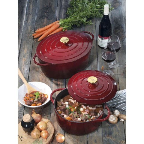 Garnek do zapiekania, emaliowane żeliwo, 4,2 l, śred. 24 x 11,5 cm, ciemnoczerwony/mosiądzowy