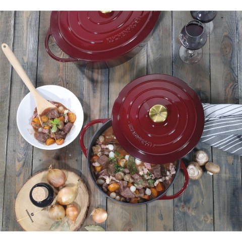 Garnek do zapiekania, emaliowane żeliwo, 4,2 l, śred. 24 x 11,5 cm, ciemnoczerwony/mosiądzowy